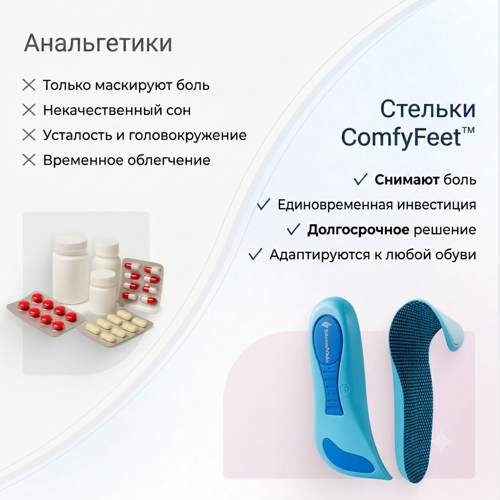 Стельки ComfyFeet™️ - Наслаждайтесь днями без боли, без дорогих процедур и визитов к врачу....